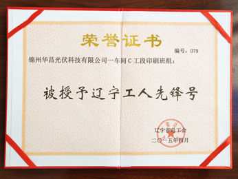 2015一車(chē)間C工段印刷班組：被授予遼寧工人先鋒號(hào)